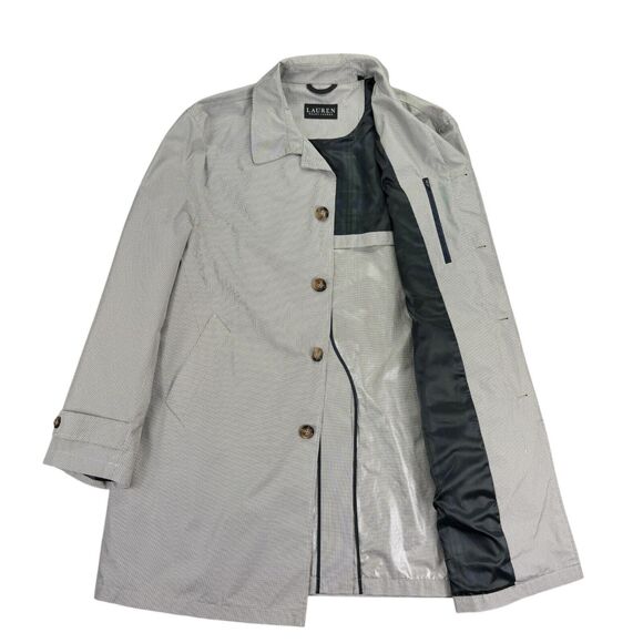 Lauren Ralph Lauren Mens Stanza Classic Fit Puppytooth Rain Coat Cream Brown 46R - Picture 2 of 6